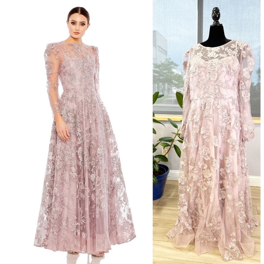 EMBROIDERED ILLUSION HIGH NECK A LINE DRESS 50664 Size 18